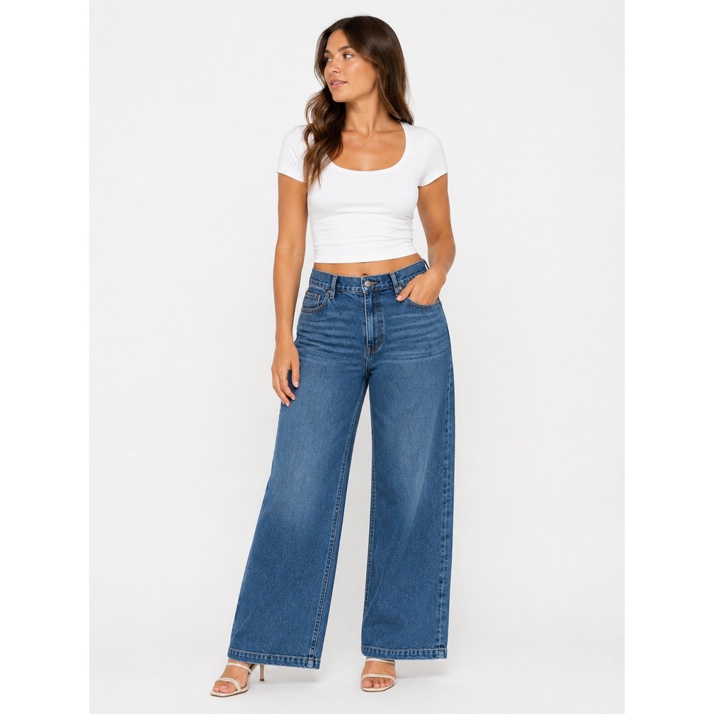 Lands End Wide Leg Jeans 18 USA Made High Rise Stretch 90s Vintage Minimalist